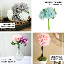 5 Flower Head Bouquet | Blush/Cream Artificial Silk Peonies Spray Bush