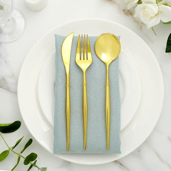 24 Pack | 8inch Gold Modern Plastic Silverware Set Heavy Duty Flatware, Disposable Cutlery