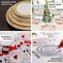 10 Pack - Elegant Royal Plastic Disposable Dinner Plates Round with Lace Design Rim