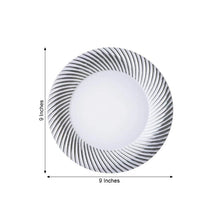 10 Pack - 9inch Silver Swirl Rim White Plastic Disposable Dinner Plates - Round