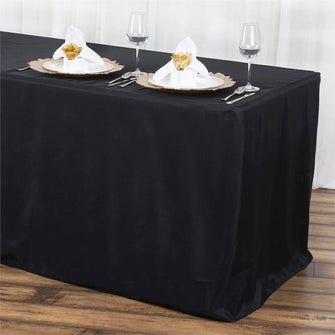 6FT Fitted BLACK Wholesale Polyester Table Cover Wedding Banquet Event Tablecloth